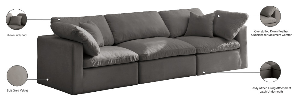 Plush Velvet / Down Standard Comfort Modular Sofa   Transitional   Sofas   by Meridian Furniture  Houzz