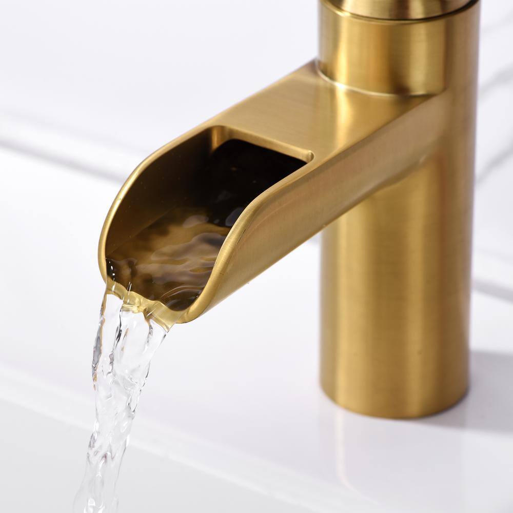 LUXIER Waterfall Single Hole Single-Handle Bathroom Faucet in Brushed Gold BSH16-SG