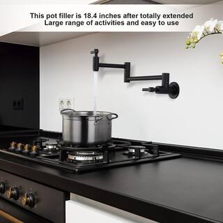 WOWOW Wall Mounted Pot Filler with Double Handles in Matte Black VG2313001B-BHHD