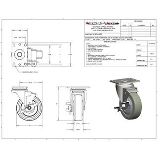 SNAP-LOC 4 in. Polyurethane Swivel Plate Caster With Brake with 375 lbs. Load Rating SLAC4SBP