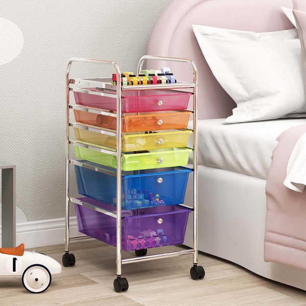 Costway 6 Drawer Rolling Storage Cart Tools Scrapbook Paper Office School Organizer Colorful