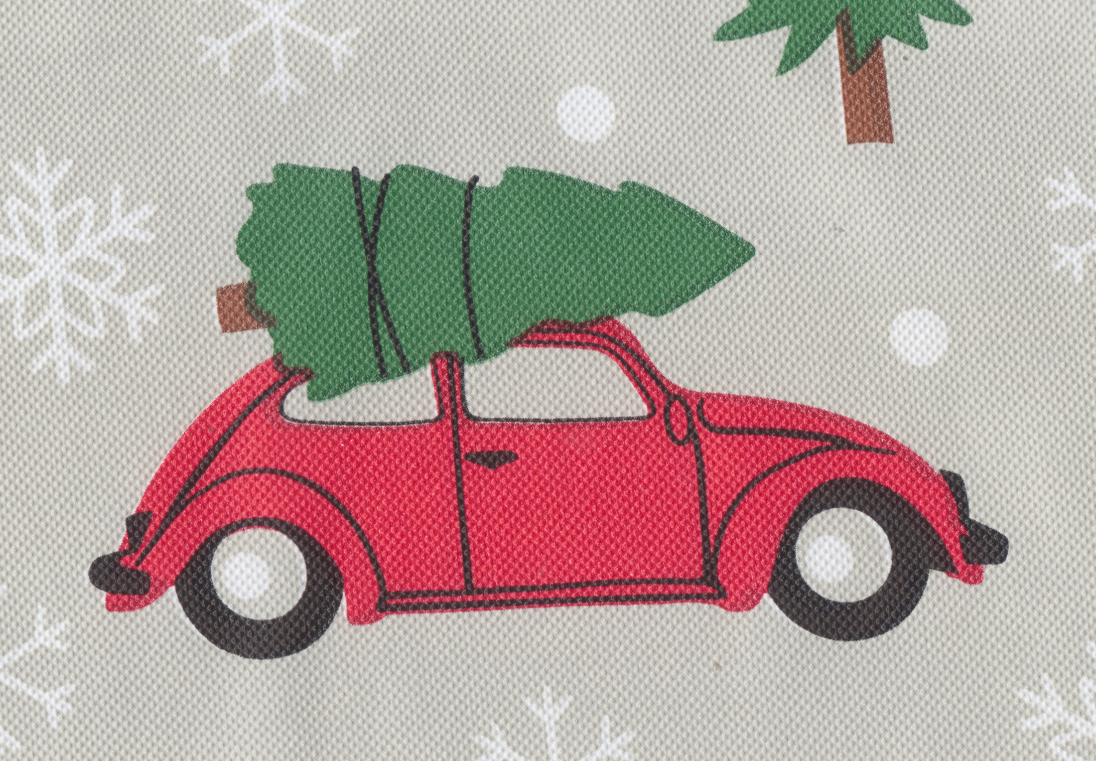 St. Nicholas Square Christmas Kitchen Tablecloth，  Flannel Backing， Cars and Red Truck Theme， 52 x 70 inches