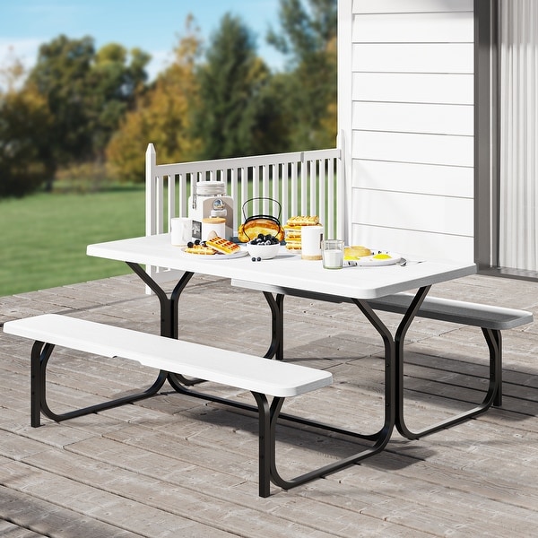 Moasis 6FT HDPE Outdoor Picnic Table Set Bench Set with Metal Base