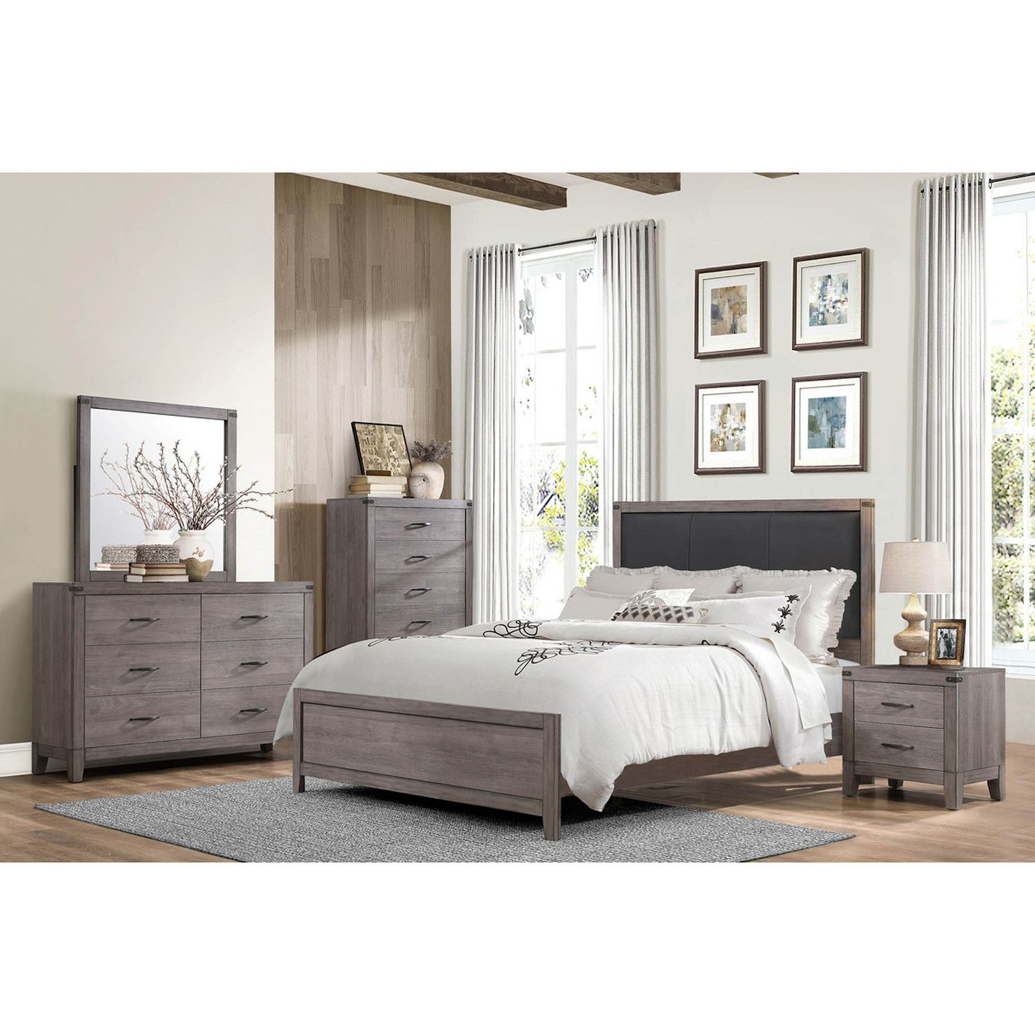 Lexicon Nightstand - Gray With Black Nickel Tone Bar Pulls