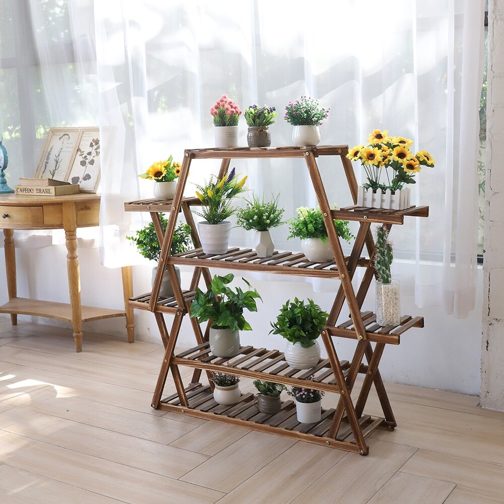 Extra Large Multi Tier Wood Flower Rack Plant Stand Bonsai Shelf   37' x 10'x 42'