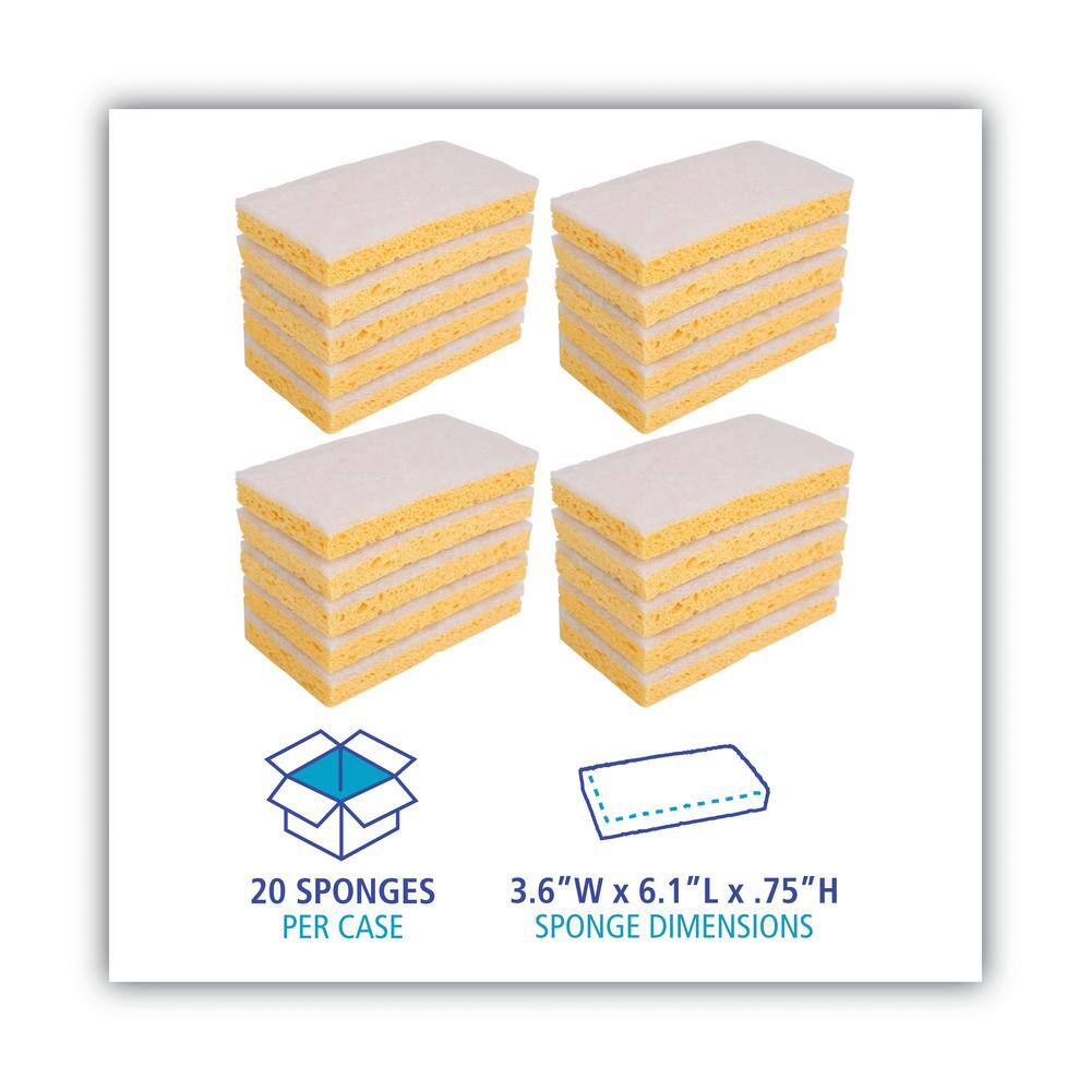 Boardwalk Scrubbing Sponge 3 35 in. x 6 110 in. 710 in. Thick YellowWhite 20Carton BWK16320