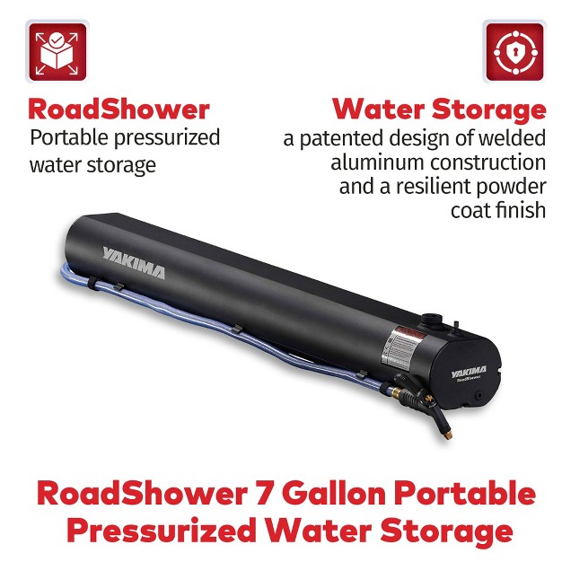 Yakima Roadshower Medium 7 Gallon Portable Aluminum Pressurized Water Storage With Garden Hose Adapter And 2 Outlet Water Ports Black