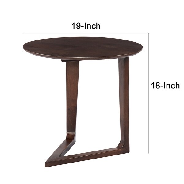 Mango Wood Round Side Table with and Cantilever Base， Brown