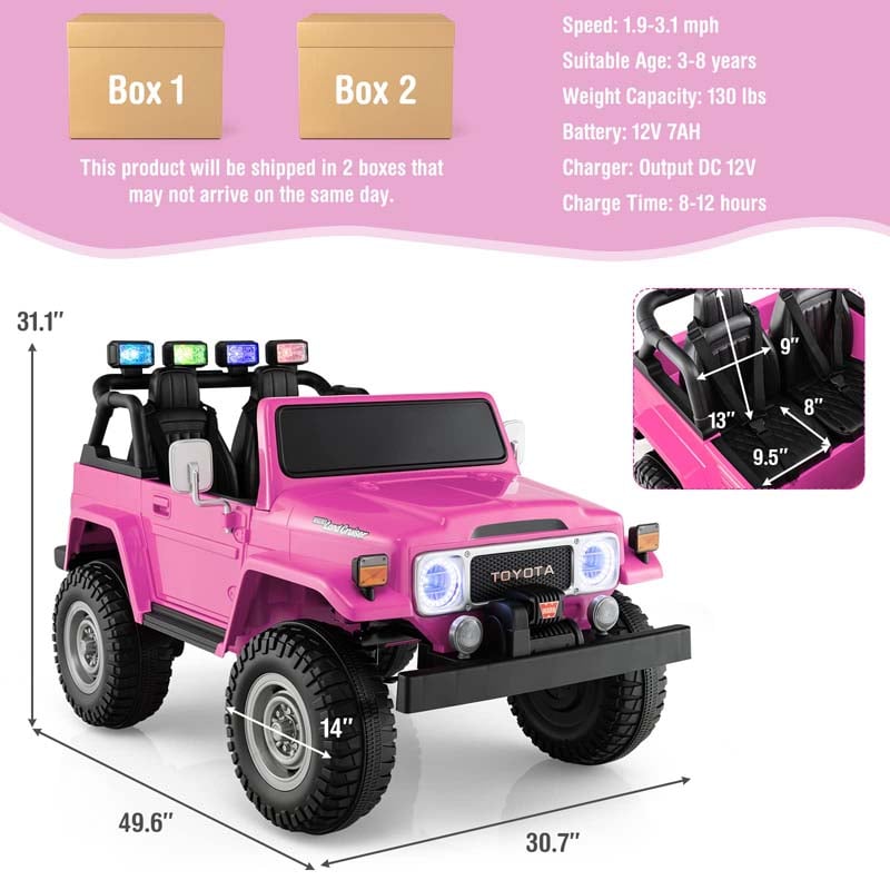 Licensed Toyota FJ40 2-Seater Kids Ride On Truck 12V Battery Powered Electric Riding Toy Car with Laser Lights