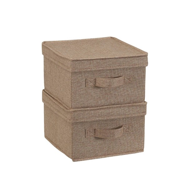 Household Essentials Set Of 2 Medium Storage Boxes With Lids Latte Linen