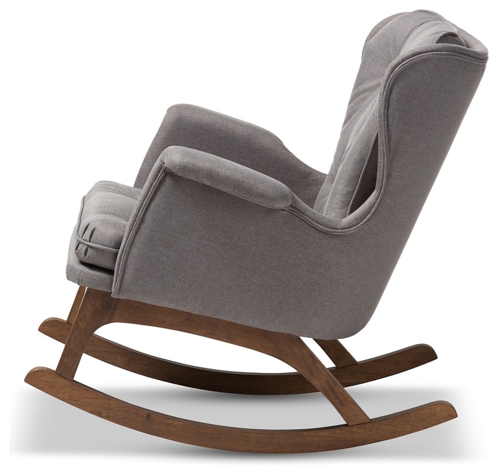 Midcentury Modern Gray Fabric Upholstered Walnut Finished Rocking Chair   Midcentury   Rocking Chairs   by Imtinanz  LLC  Houzz