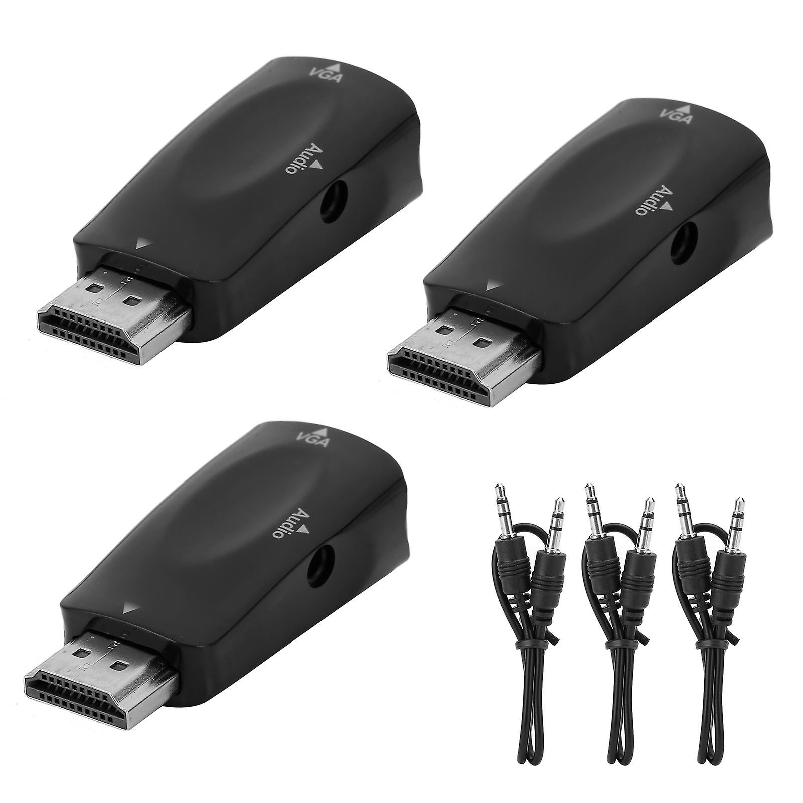 3 Sets Hdmi Male To Vga Female Converter 1080p Video Adapter With Audio Output Cable