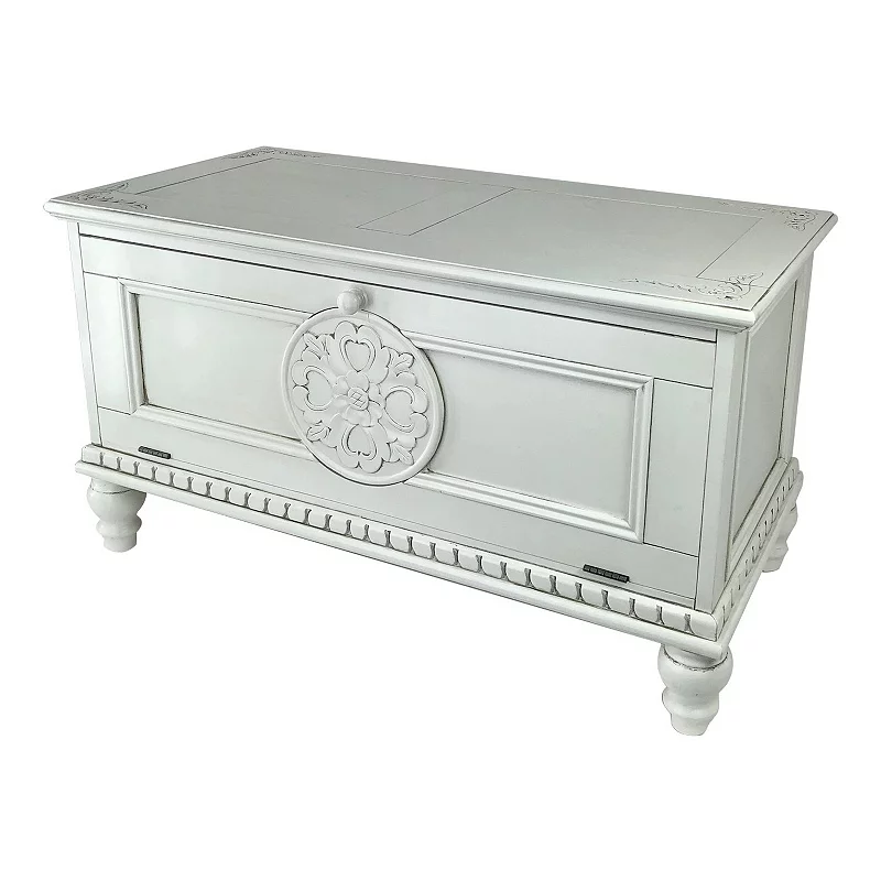 Accent Chest with Drop Down Storage and Carved Details， White