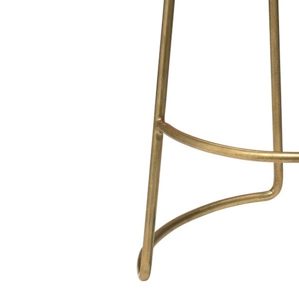 Bar Stool with Stitched Leatherette Seat， Gold and Brown