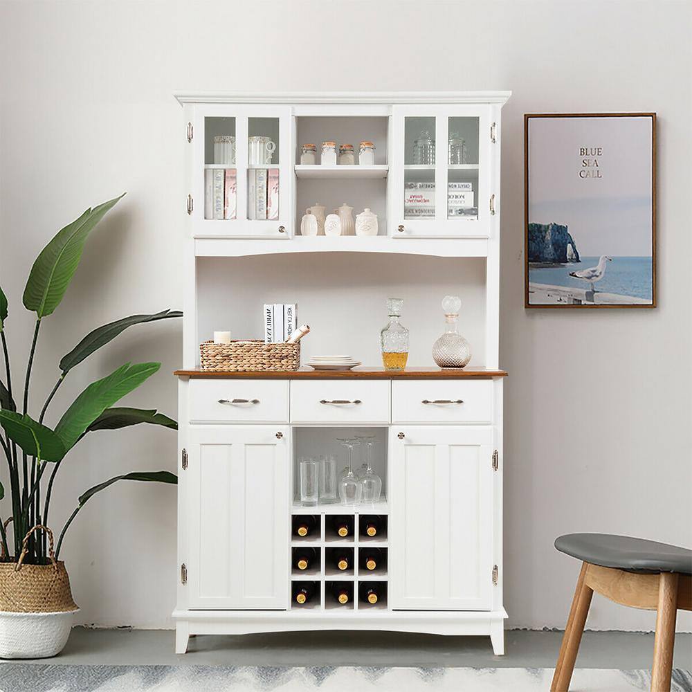 Costway White Buffet with Butch and Wine Rack HW64504+