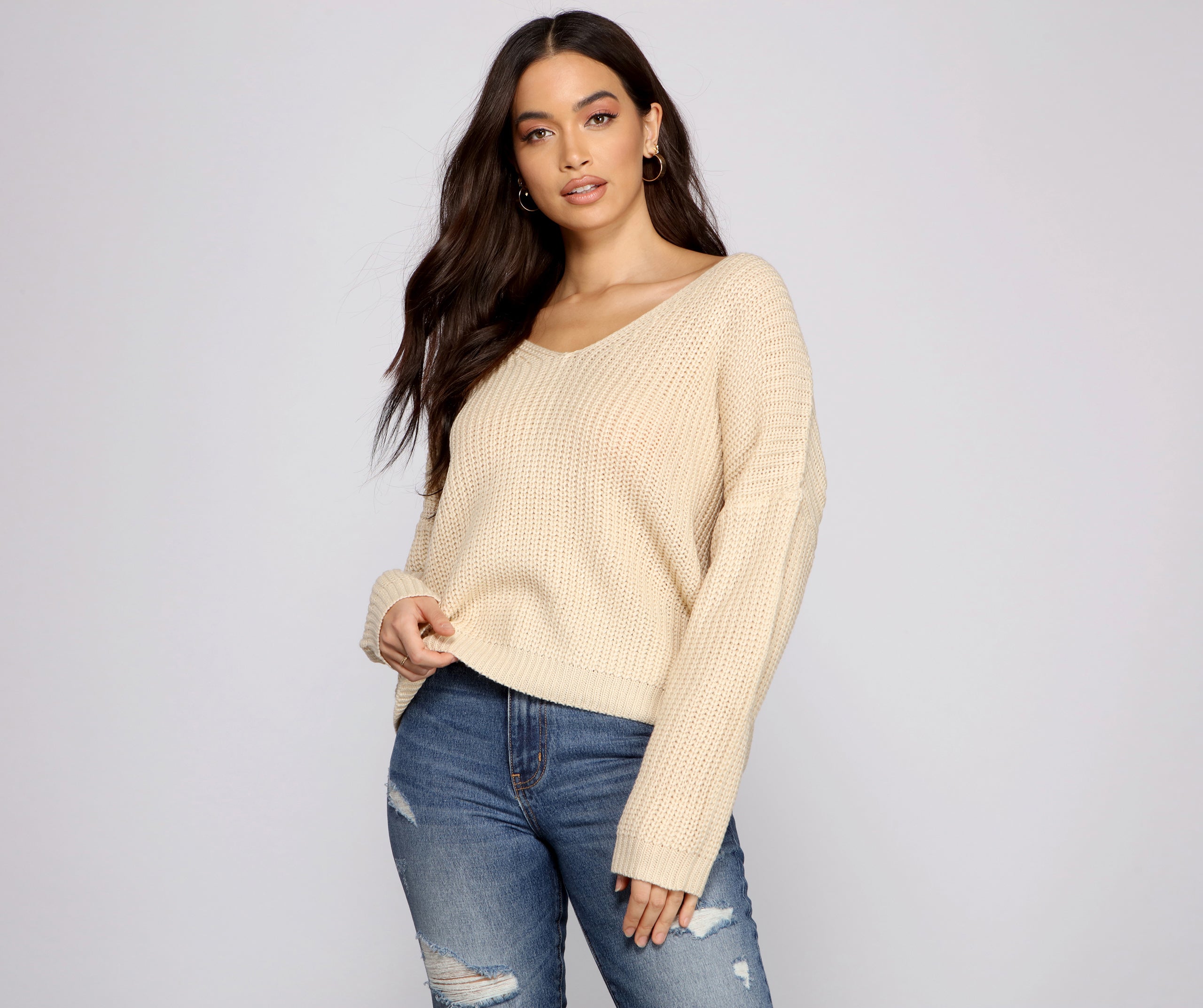 Lattice Back Oversized Pullover Sweater