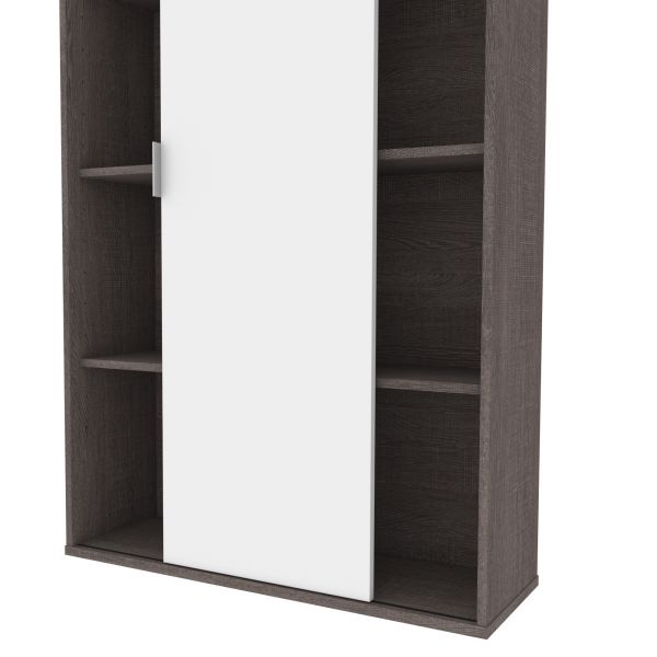 Bestar Aquarius Bookcase with Sliding Door - Bark Gray and White