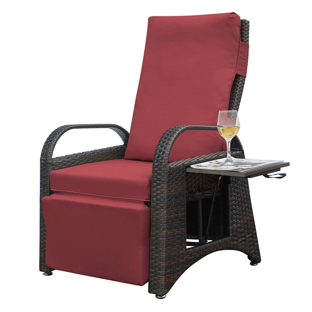 Outdoor Recliner Chair PE Wicker Adjustable Reclining Lounge Chair