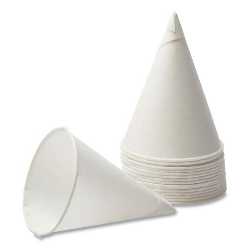 Konie Rolled Rim Paper Cone Cups， 4.5oz， White， 200/Bag， 25 Bags/Carton (45KR)