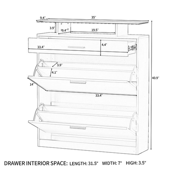 Slim Shoe Storage Cabinet with Glass Top and LED Light - - 37747192