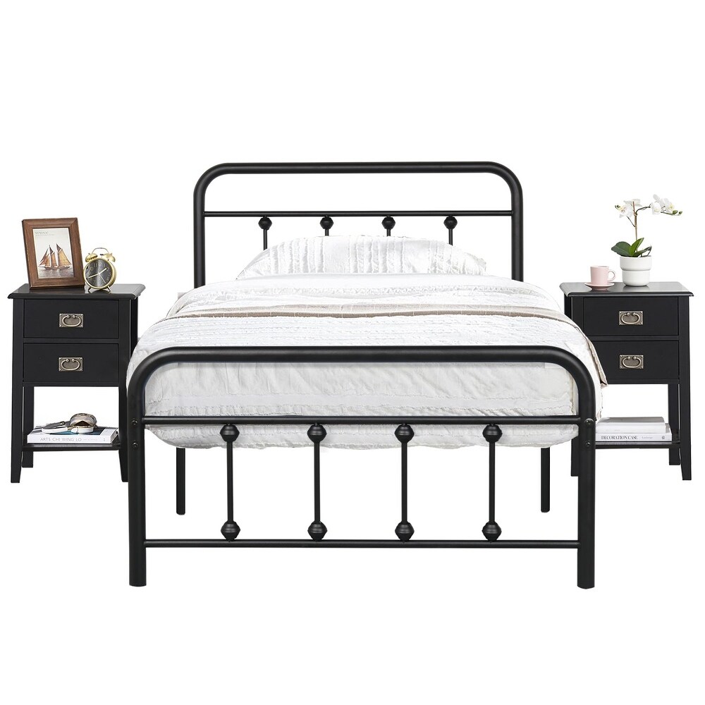 Taomika Bedroom Set Black Bed Frame and 2 Drawer Nightstand Set of 2