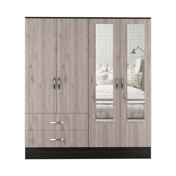 FM FURNITURE Florencia Mirrored New Vintage Armoire with Two Cabinets With Divisions and Two Drawers - - 33834917