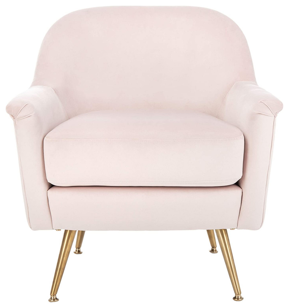 Comfortable Armchair  Brass Metal Legs With Velvet Upholstered Seat  Blush Pink   Midcentury   Armchairs And Accent Chairs   by Declusia  Houzz