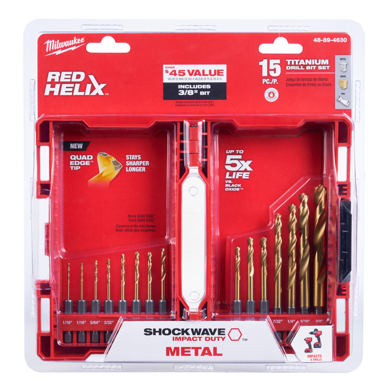 MW Shockwave Titanium Red Helix Drill Bit Set 15 pc