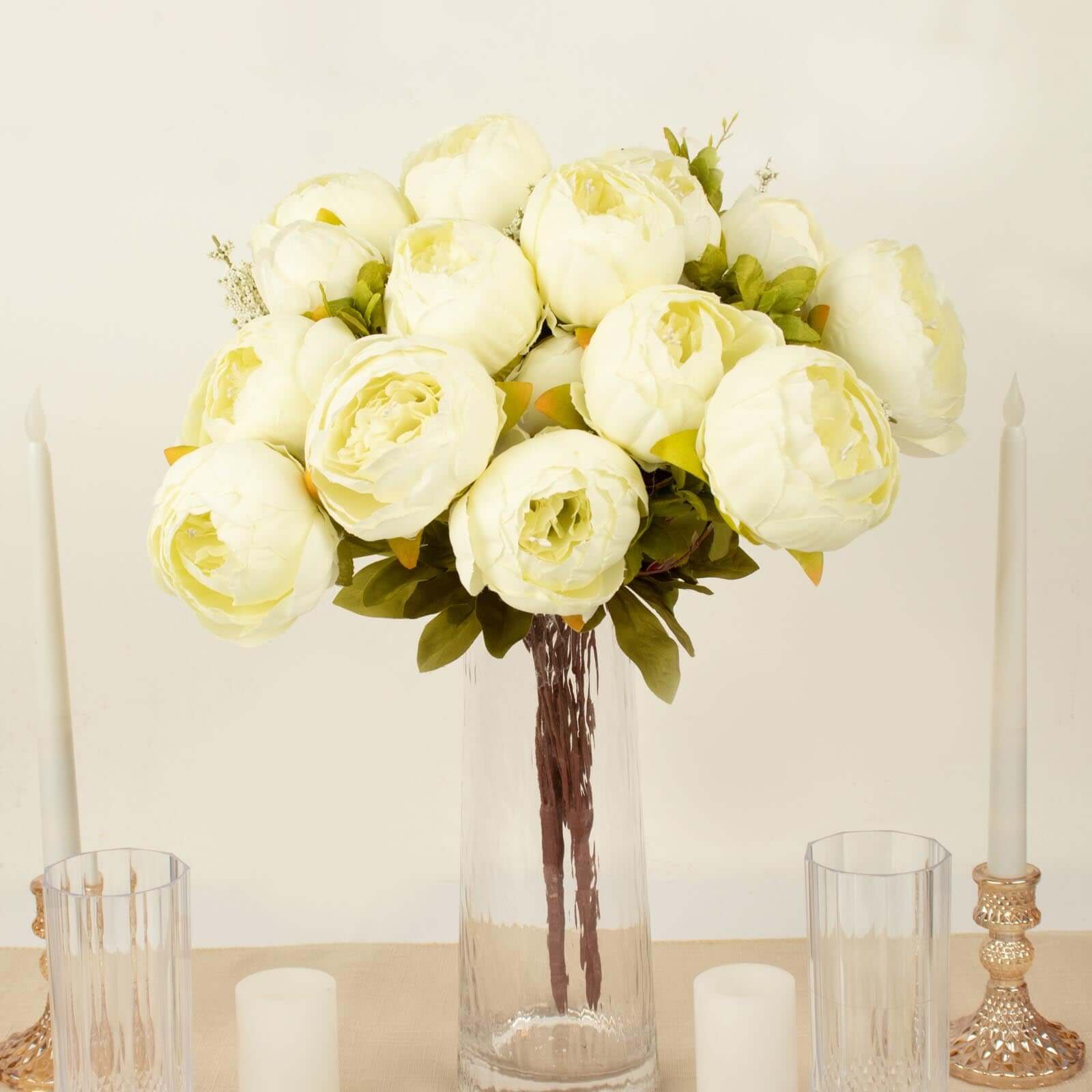 2 Pack Ivory Artificial Peony Flower Wedding Bouquets, Faux Silk Flower Arrangements 19