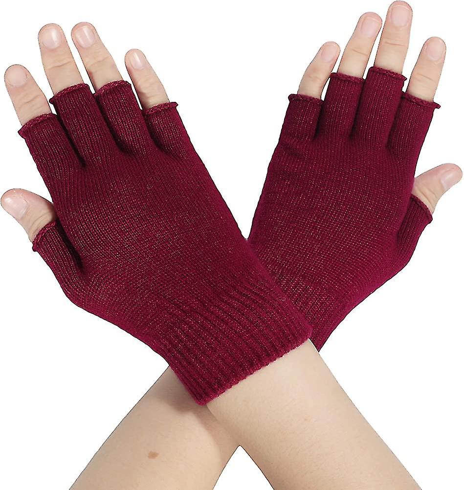 Women Winter Fingerless Gloves Wool Knit Half Finger Stretch Glove