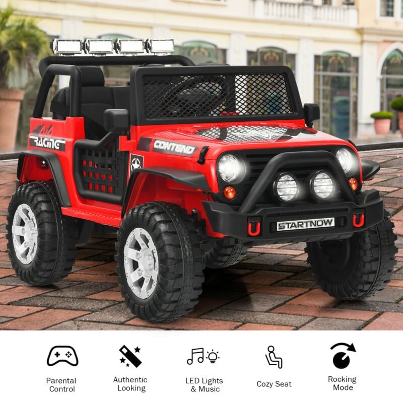 Kids Ride on Jeep Car 12V Battery Powered Electric Riding Toy Truck with Remote Control, Lights & Music