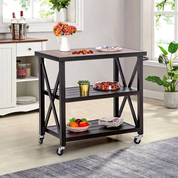 Outdoor Double Shelf Movable Steel Rectangle Cart Table Captiva Designs