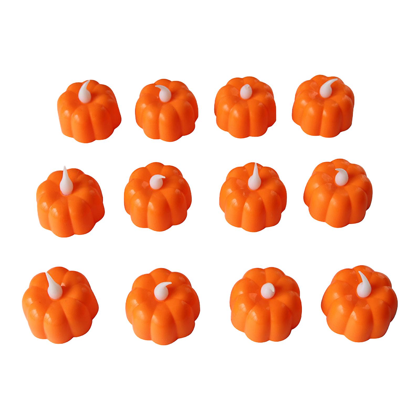 Orange 12 Pack Halloween Led Tealight Candles Pumpkin Shaped Flameless Candle Light Battery-powered Flickering Decorative Pumpkin Lights For Halloween