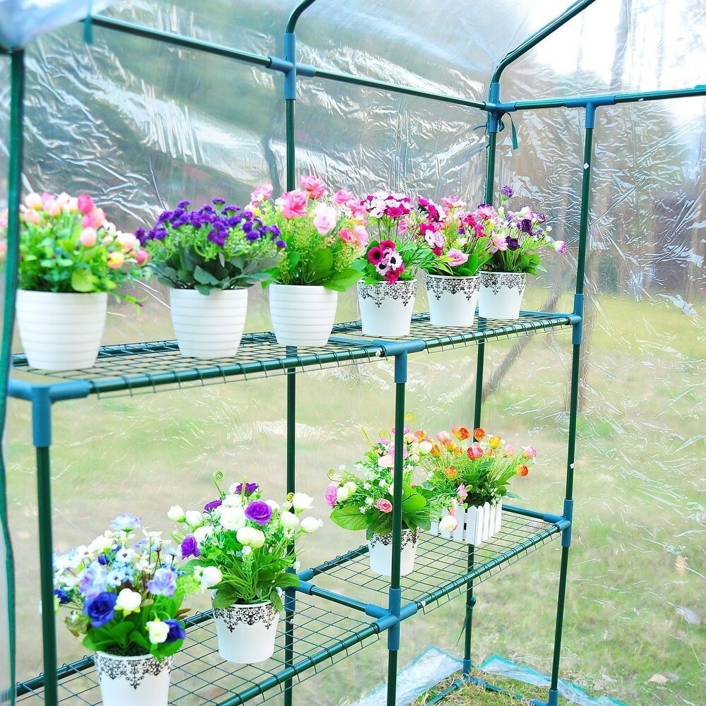 Outsunny PE Cover/ Steel Frame Outdoor Greenhouse Kit with 8 Shelves