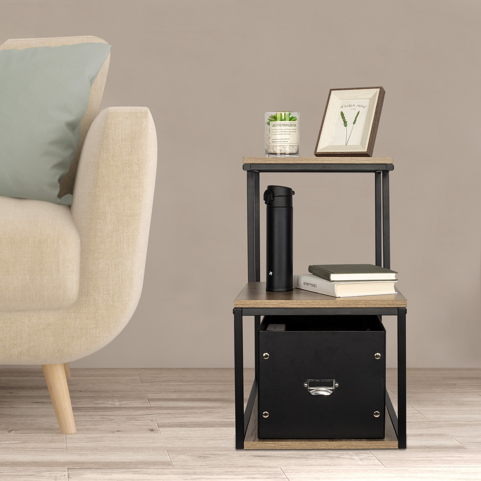 Organnice L-shaped Side Table with Basket Soft End Table