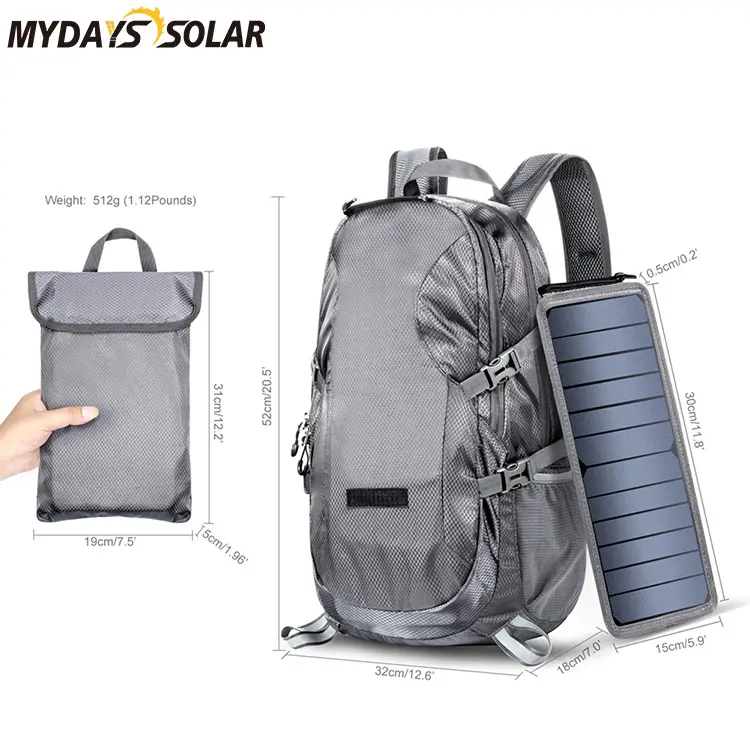 Mydays Tech 6.5W High Efficiency Emergency Chargeable Bag Solar Backpack for Outdoor Hiking Camping Photographing Work School