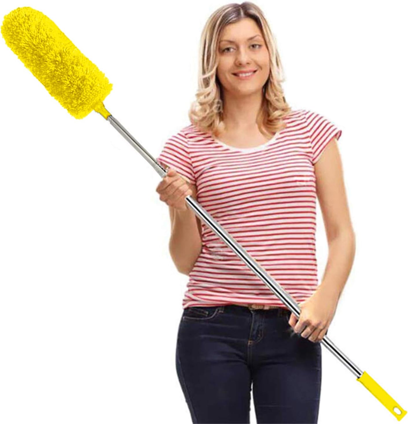 DELUX Microfiber Extendable Feather Duster with 100 inches Extra Long Pole, Bendable Head & Long Handle Dusters for Cleaning Ceiling Fan, High Ceiling, Blinds, Furniture & Cars