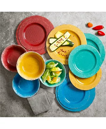 Elama Studio California Mauna 12 Piece Crackle Decal Melamine Dinnerware Set