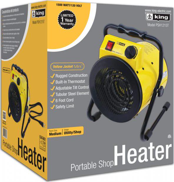 King Electric Portable Heater， 1500W / 120V， Yellow， PSH1215T