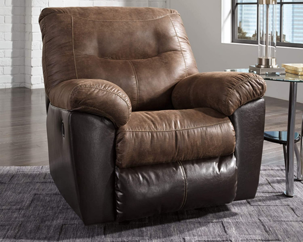 Modern Recliner Chair  Comfortable Seat With Rocking Function  Two Tone Brown   Transitional   Recliner Chairs   by Decor Love  Houzz