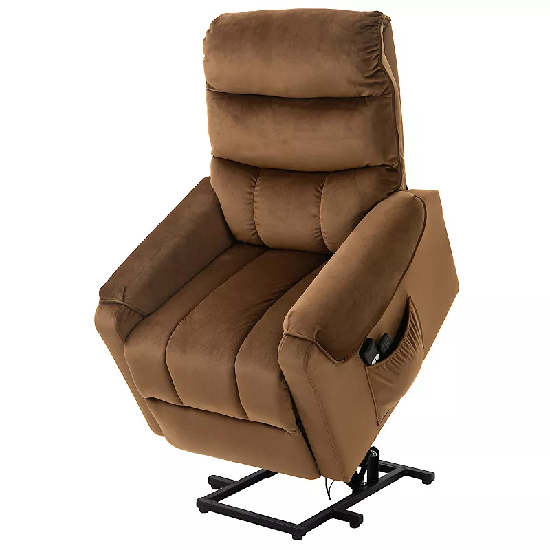 HOMCOM Electric Power Lift Recliner Velvet Touch Upholstered Vibration Massage Chair with Remote Controls and Side Storage Pocket Brown