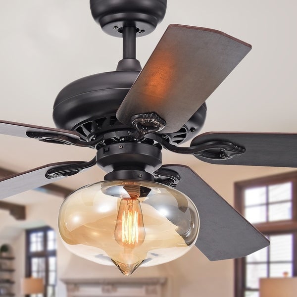 Figuera 52-Inch 5-Blade Antique Black Lighted Ceiling Fans w/ Clear Amber Glass Shade (Remote Controlledand2 Color Option Blades) Shopping - The Best Deals on Ceiling Fans | 28327810