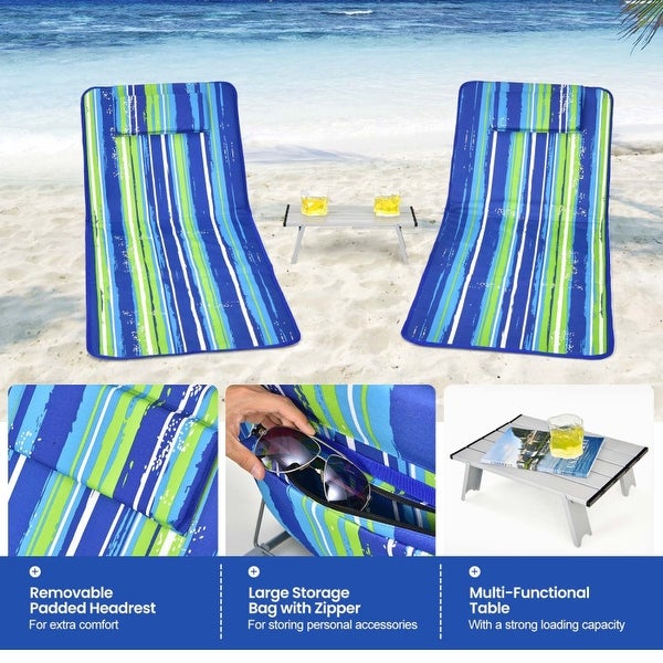 3PCS Beach Lounge Chair Mat Set 2 Adjustable Lounge Chairs