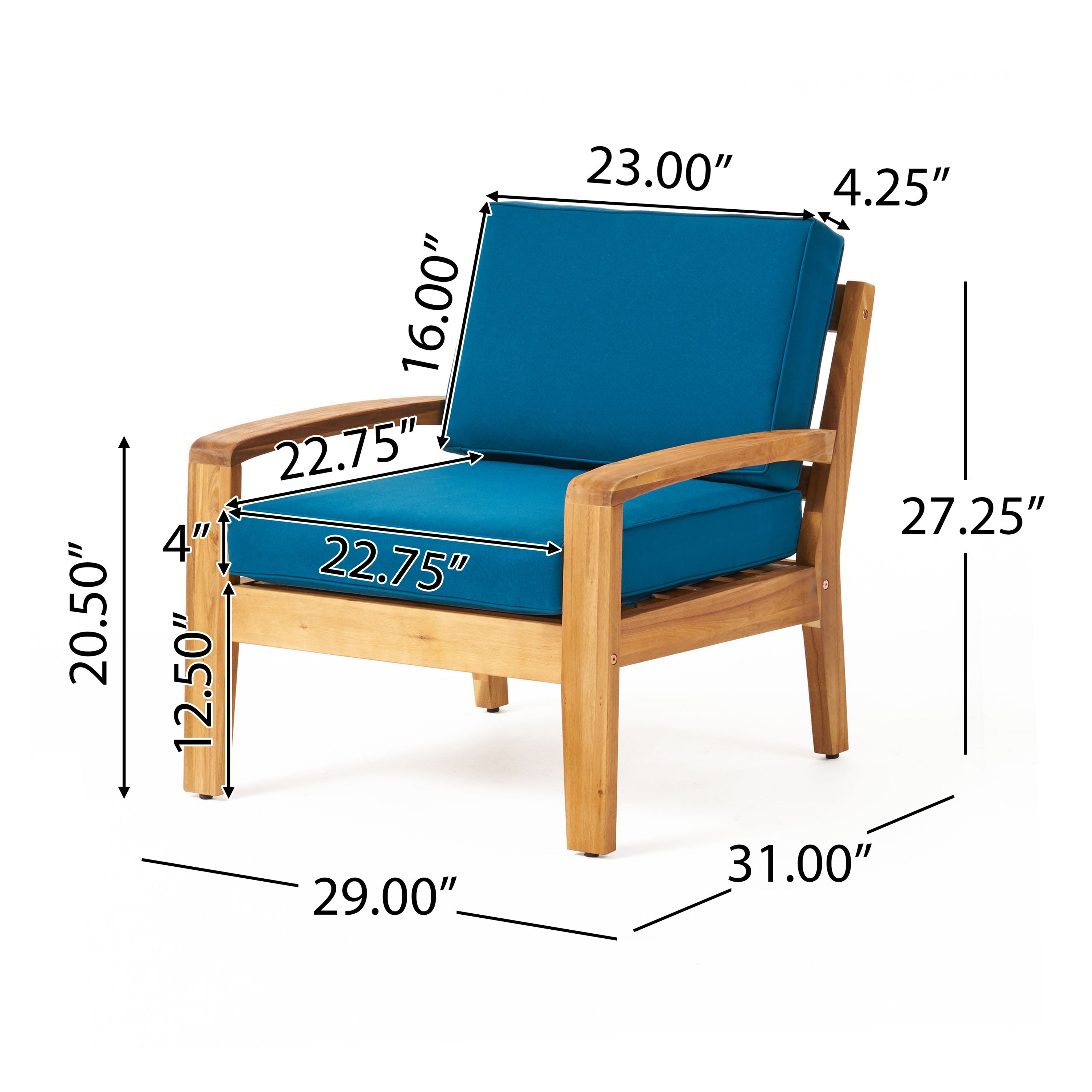 Parma Outdoor Acacia Wood Club Chairs with Cushions