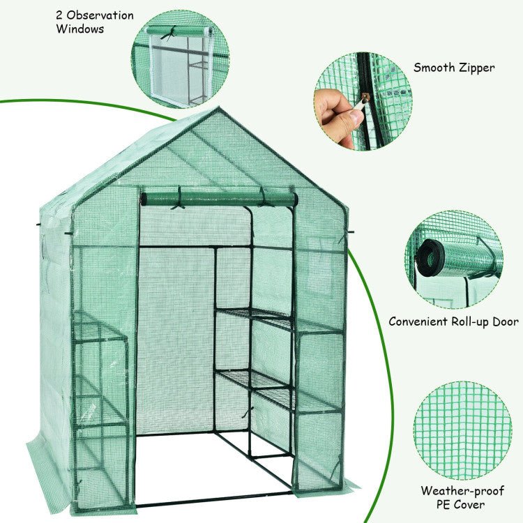 Premium 56-Inch Walk-In Large Garden Greenhouse W/ Observation Windows