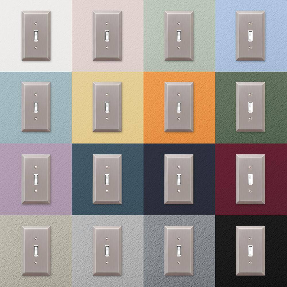 AMERELLE Metallic 2 Gang 1-Toggle and 1-Rocker Steel Wall Plate - Brushed Nickel 163TRBN