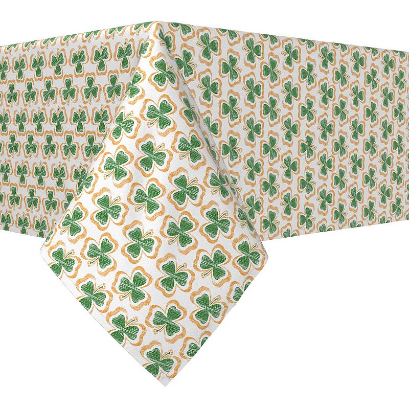 Rectangular Tablecloth， 100% Cotton， 52x104， Stenciled Orange and Green Shamrocks