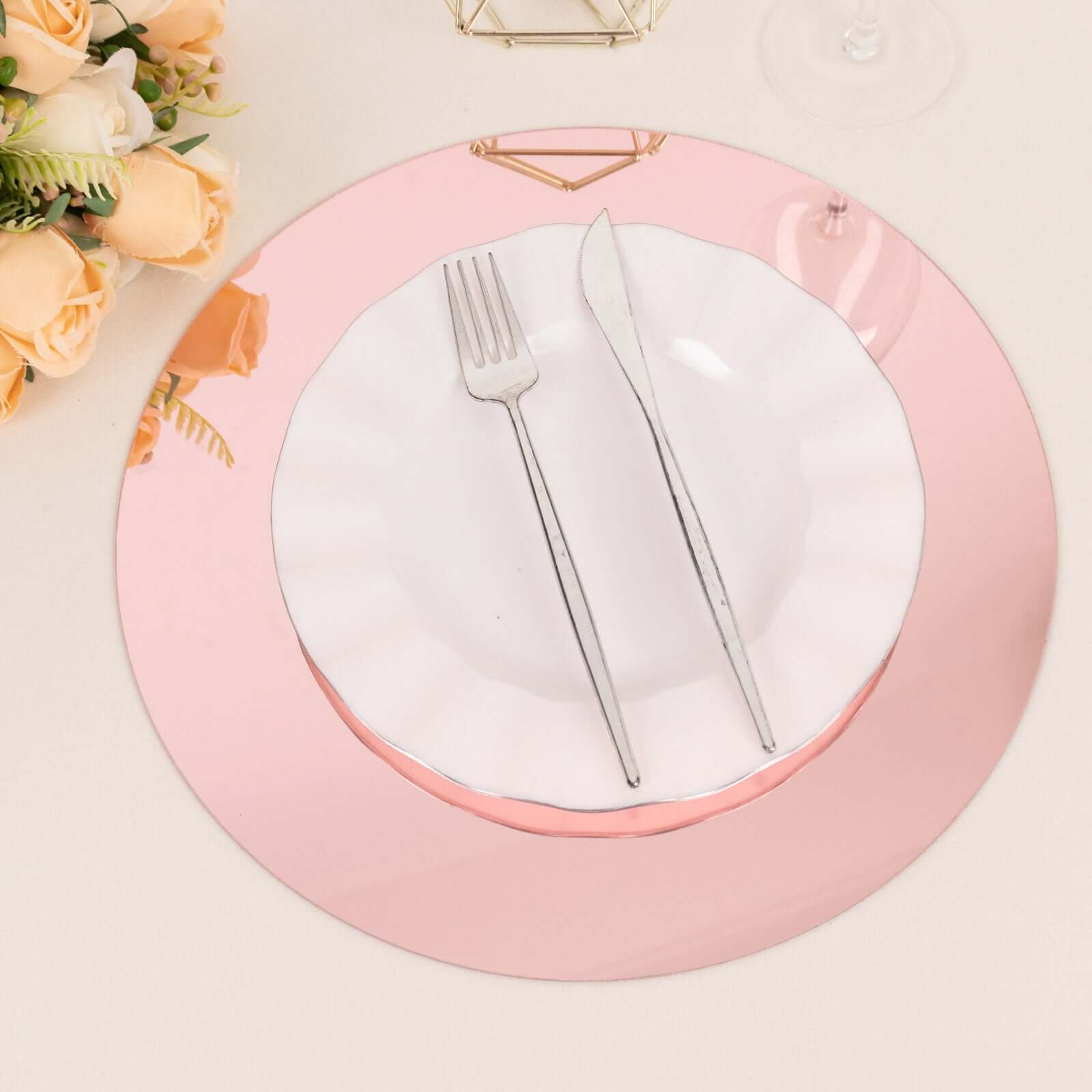 10 Pack Rose Gold Mirror Acrylic Charger Plates For Table Setting, Lightweight Round Decorative Dining Plate Chargers 13