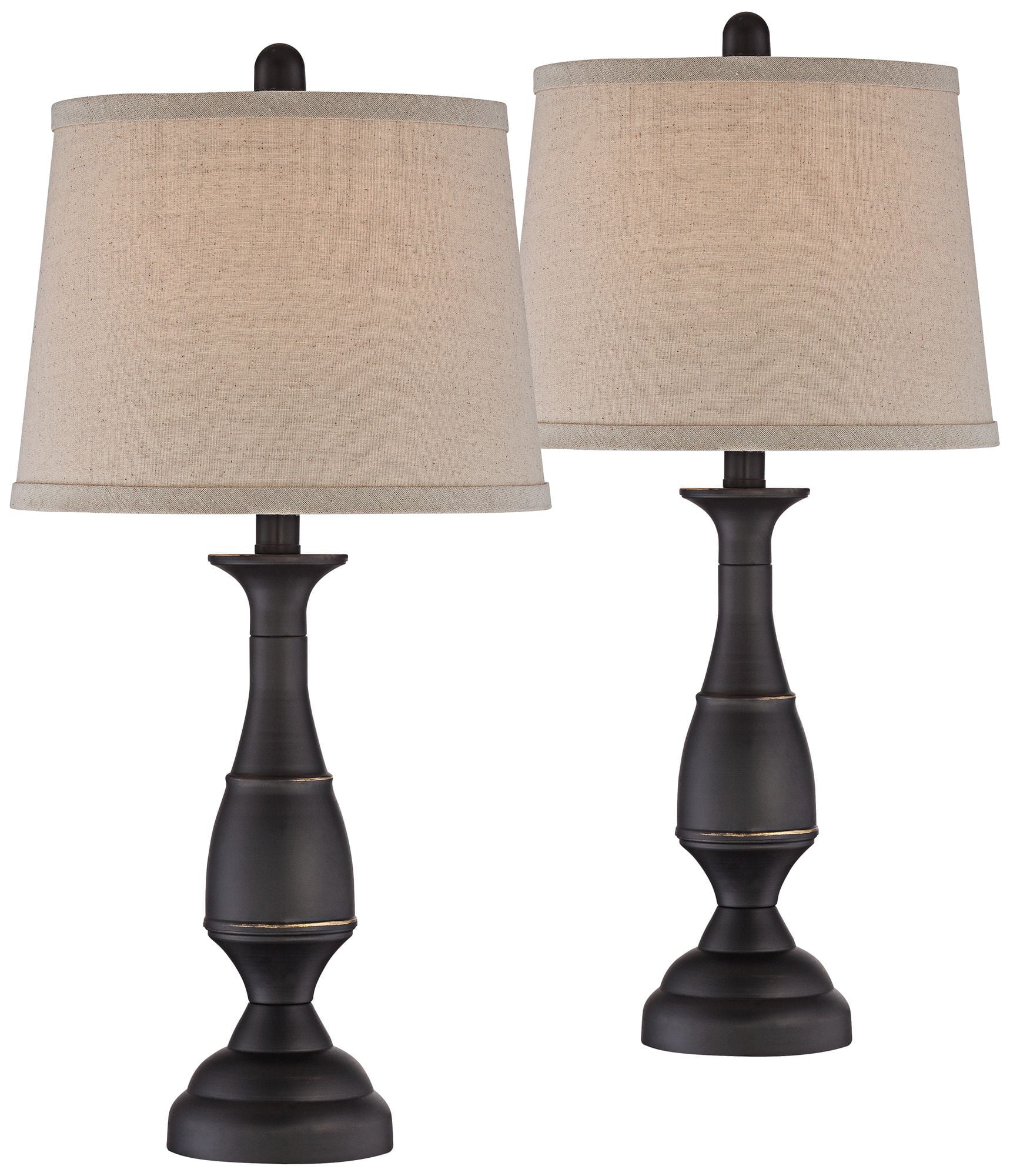 Regency Hill Traditional Table Lamps Set of 2 Dark Bronze Metal Beige Linen Drum Shade for Living Room Family Bedroom Bedside