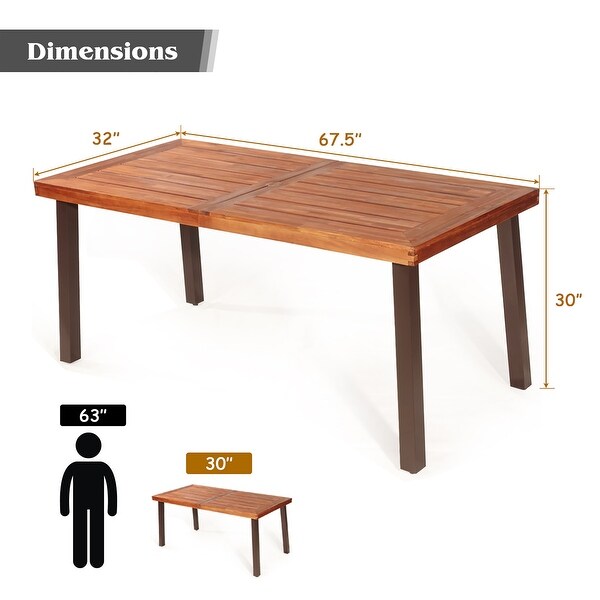 Patio Wood Dining Table Outdoor Picnic Table with Umbrella Hole